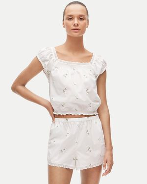 J.Crew Floral Embroidered Pajama Short Set - White