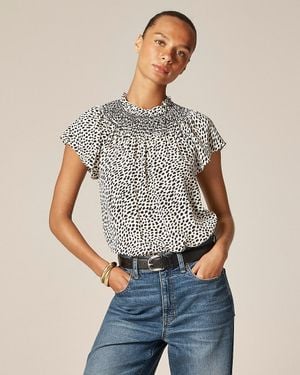 J.Crew Smocked High-Neck Top - Gray