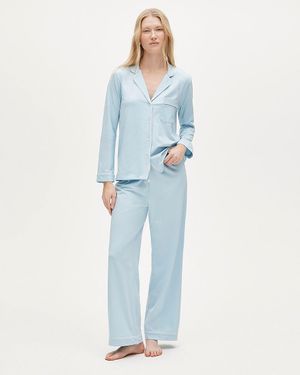 J.Crew Dreamy Cotton-Blend Pajama Pant Set - Blue