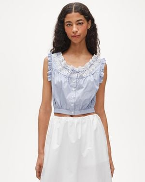 J.Crew Embroidered Ruffle-Trim Cropped Tank Top - Blue