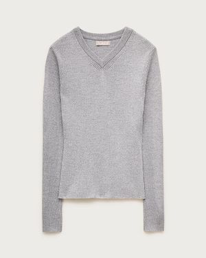 J.Crew High V-Neck Fine Rib Sweater - Gray