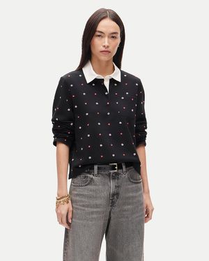 J.Crew Boyfriend Jersey Cropped Rugby Shirt With Floral Embroidery - Black