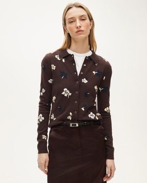 J.Crew Cashmere Floral Jacquard Cardigan Sweater - Brown