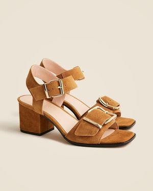 J.Crew Dylan Buckle Block-Heel Sandals - Natural