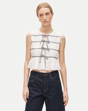 J.Crew Tie-Front Top With Gingham Details - White