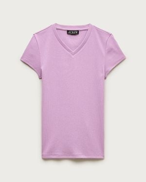 J.Crew Perfect Rib High V-Neck T-Shirt - Pink