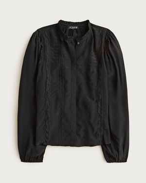 J.Crew Lace-Trim Pintuck Top - Black