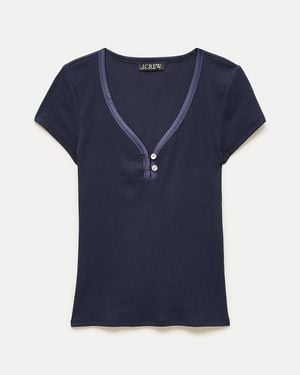 J.Crew Perfect Rib V-Neck Henley With Satin Trim - Blue