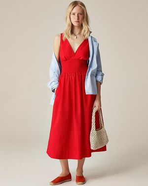 J.Crew Plunge Smocked-Waist Dress - Red