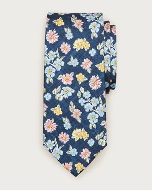 J.Crew Italian Silk Floral-Print Tie - Blue