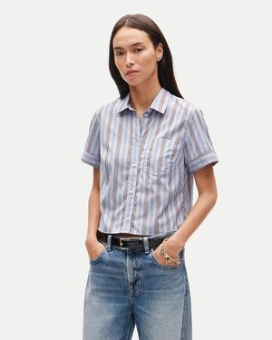 J.Crew Cropped Button-Up Short-Sleeve Shirt - Blue