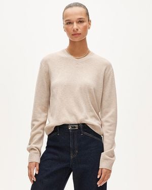 J.Crew Cashmere High V-Neck Sweater - Natural