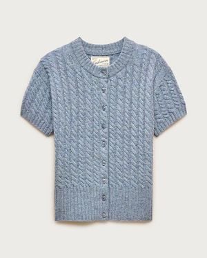 J.Crew Cashmere Short-Sleeve Cable-Knit Cardigan - Blue