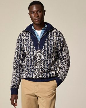 J.Crew Fair Isle Lambswool Half-Zip Sweater - Blue
