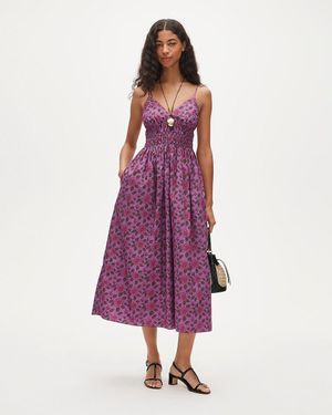 J.Crew Smocked-Waist V-Neck Dress - Purple