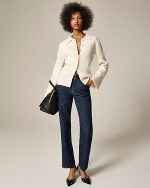 J.Crew Milano-Stitch Cinched-Waist Cardigan - Blue