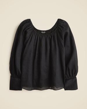 J.Crew Lace-Trim Gathered Top - Black