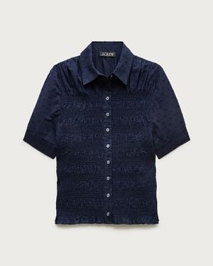 J.Crew Smocked Button-Up Short-Sleeve Shirt - Blue