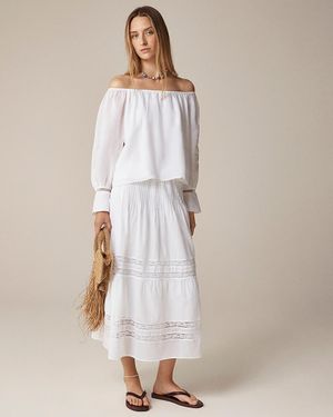 J.Crew Lace-Trim Gathered Top - Natural