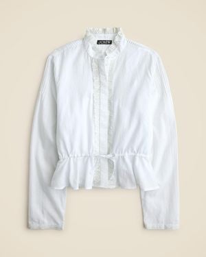 J.Crew Lace-Trim Cinched-Waist Top - Blue