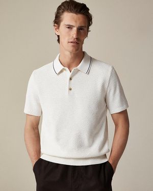 J.Crew Short-Sleeve Cotton Seed-Stitch Sweater-Polo in
