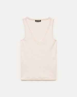 J.Crew Perfect Rib Lace-Trim V-Neck Tank Top - Natural
