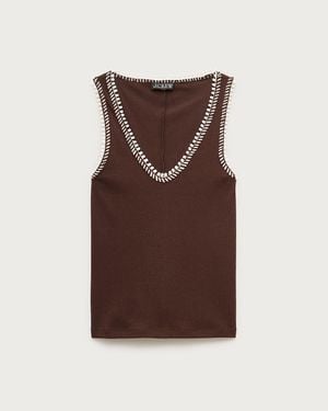 J.Crew Perfect Rib V-Neck Tank Top With Hand-Stitched Trim - Brown