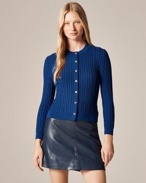 J.Crew Cable-Knit Crewneck Cardigan - Blue