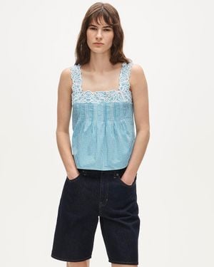 J.Crew Embroidered Lace-Trim Tank Top - Blue