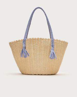 J.Crew Como Handwoven Straw Tote With Gingham Handles - Natural