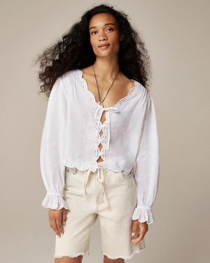 J.Crew Scallop-Trim Tie-Front Top - White