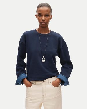 J.Crew Vintage Fleece Crewneck Sweatshirt With Denim Cuffs - Blue