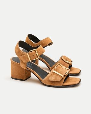 J.Crew Dylan Buckle Block-Heel Sandals - Metallic