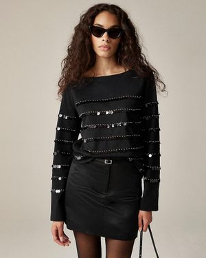 J.Crew Heavy Jersey Long-Sleeve T-Shirt With Paillette Embellishment - Black