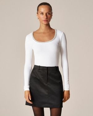 J.Crew Perfect Rib Scoopneck T-Shirt With Embellishments - White