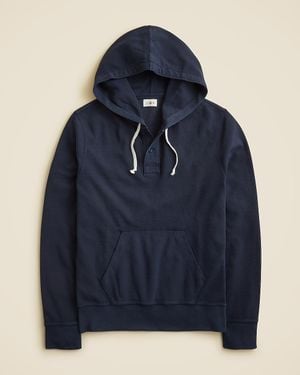 J.Crew Waffle-Knit Cotton Henley Hoodie - Blue