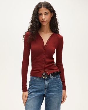 J.Crew Lightweight Rib High V-Neck Cardigan Top - Red