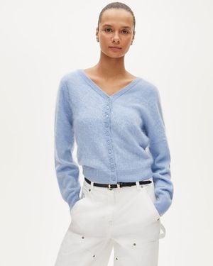 J.Crew Brushed Cashmere Relaxed-Fit Reversible Cardigan - Blue