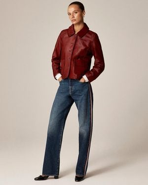 J.Crew Petite Mid-Rise Relaxed Straight Jean With Velvet Stripe - Blue