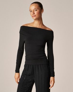 J.Crew Matte Jersey Drapey Off-The-Shoulder Top - Black