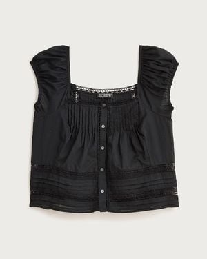 J.Crew Cap-Sleeve Lace-Trim Top - Black