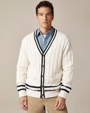 J.Crew Cotton Cable-Knit Varsity Cardigan - Natural