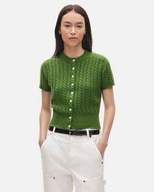 J.Crew Cashmere Short-Sleeve Cable-Knit Cardigan - Green