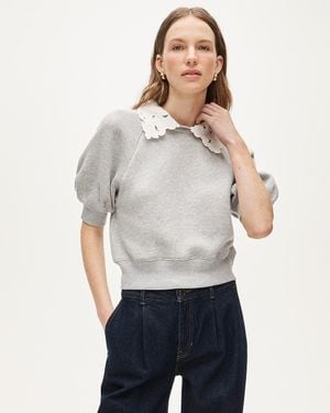 J.Crew Heritage Terry Puff-Sleeve Sweatshirt With Eyelet Collar - Gray