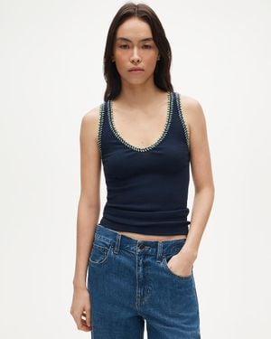 J.Crew Perfect Rib V-Neck Tank Top With Hand-Stitched Trim - Blue
