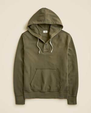 J.Crew Waffle-Knit Cotton Henley Hoodie - Green