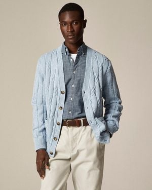 J.Crew Cotton Cable-Knit V-Neck Cardigan - Blue
