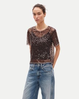 J.Crew Embellished Tulle Short-Sleeve Top - Blue
