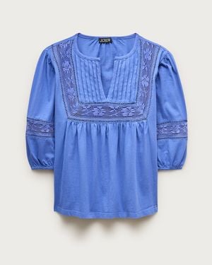 J.Crew Lace-Trim Puff-Sleeve Shirt - Blue