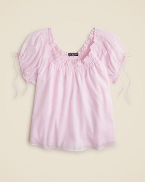 J.Crew Smocked Ruffle-Trim Top - Pink